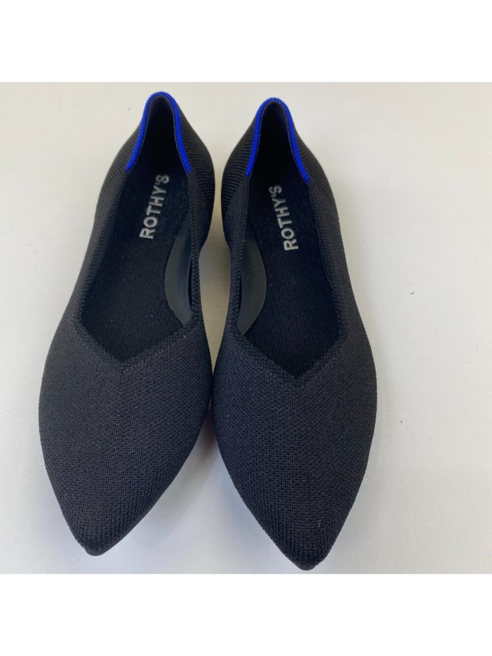 Rothy's The Point Ballet Flats Black Blue Trim Slip-On Pointed Toe Size 6.5